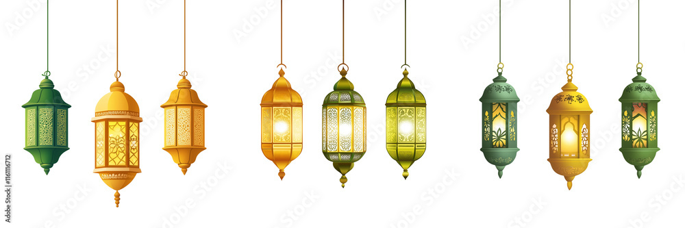 Obraz premium set of a Ramadan lanterns hanging isolated on a transparent background