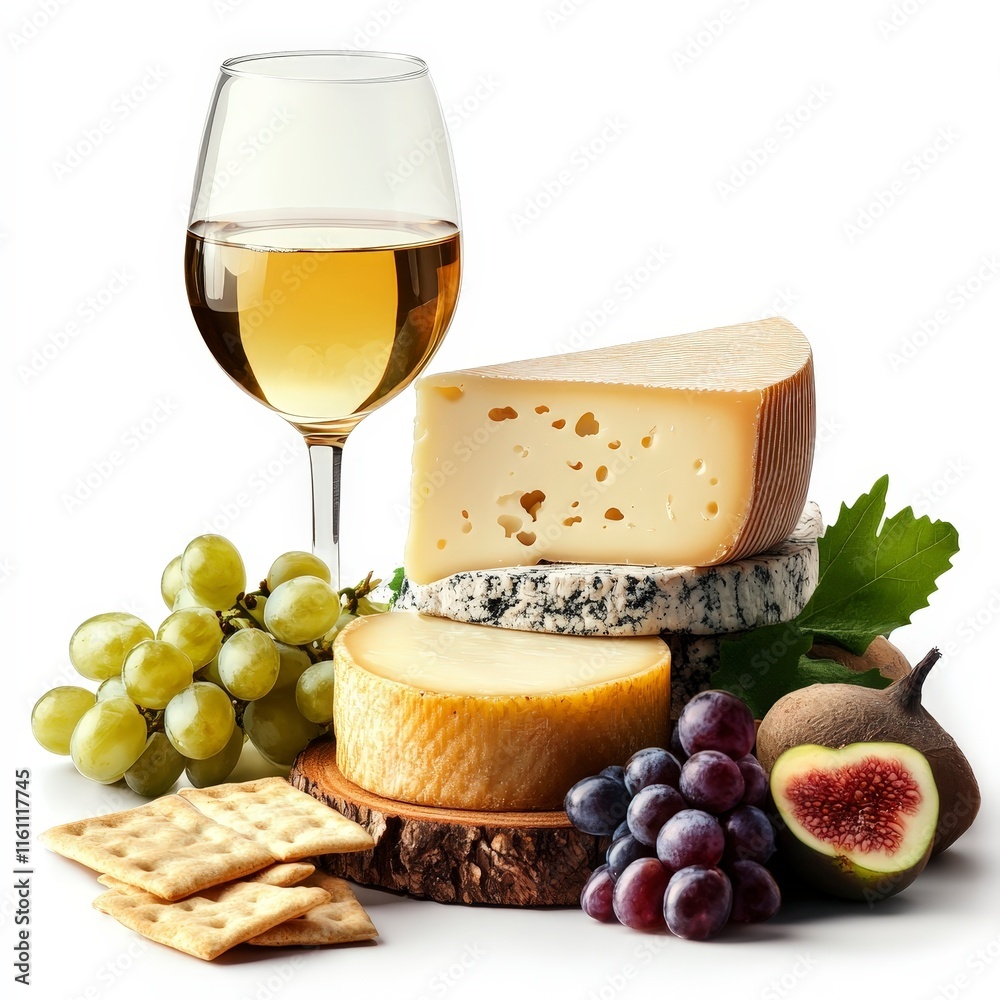 Elegant Cheese and Wine Setup with Grapes and Crackers Arrangement Elegant Cheese and Wine Setup with Grapes and Crackers Arrangement