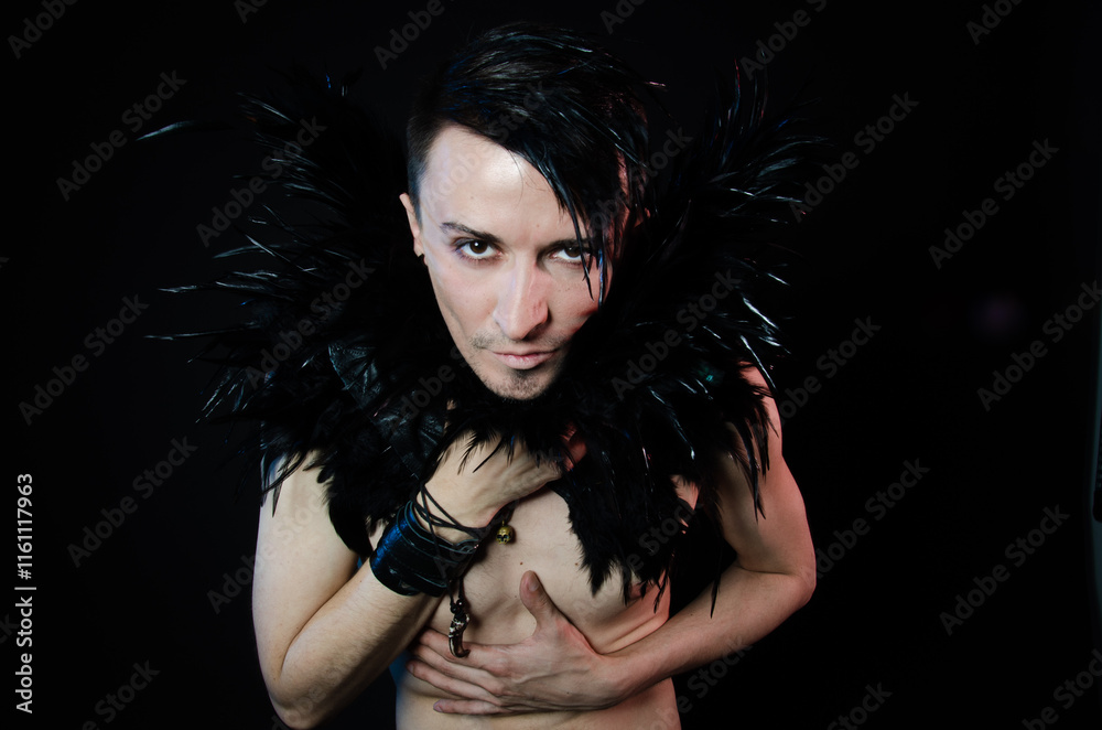 Halloween and carnival. A man in a raven costume. Halloween and carnival. A man in a raven costume.