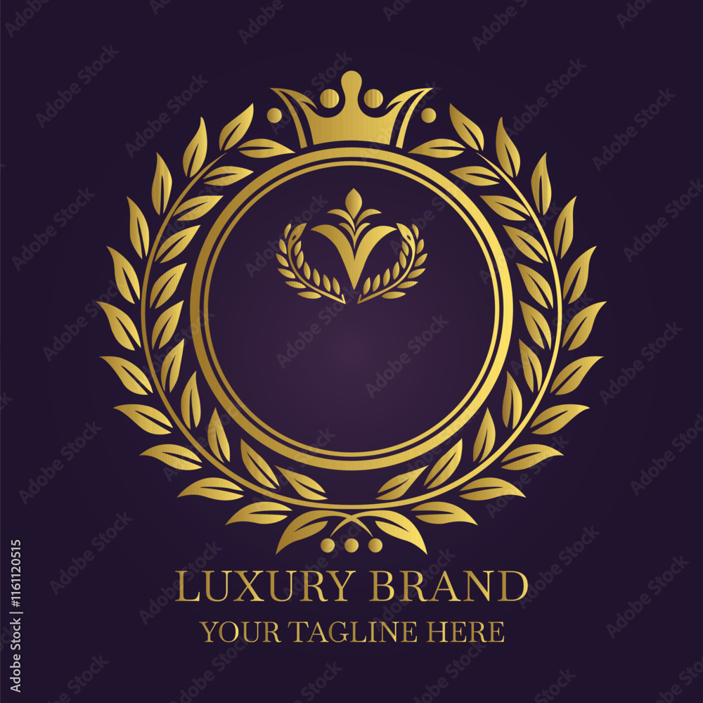 Luxurious Gold Emblem Design with Crown and Laurel Wreath

