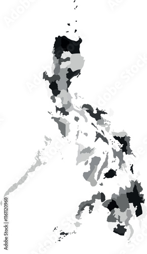 Monochrome Political Map of the Philippines with Regional Divisions