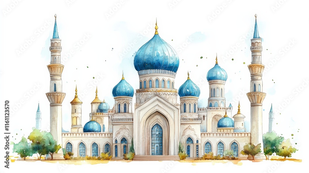 Obraz premium Majestic Watercolor Illustration of a Grand Arabian Palace