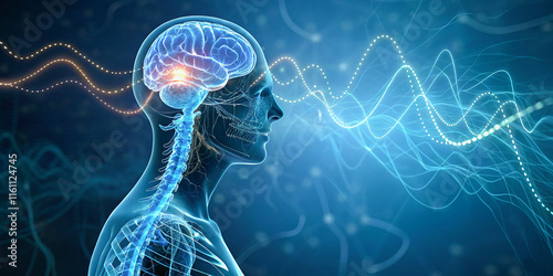 A futuristic illustration of the vagus nerve, highlighted with glowing neon colors, stands out against a dark, digital-inspired background.