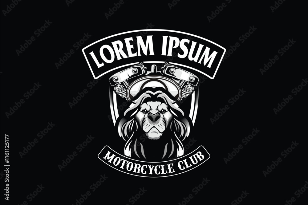 Obraz premium Lion head with v-twin engine vector image template