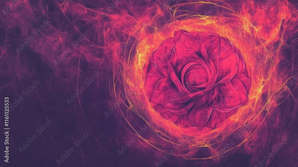 Naklejka premium Fiery rose in swirling nebula.
