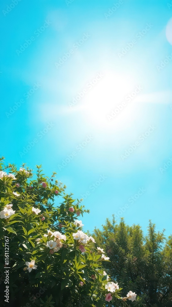 Azure summer sky, vibrant sun beaming, nature, scene, photo Azure summer sky, vibrant sun beaming, nature, scene, photo