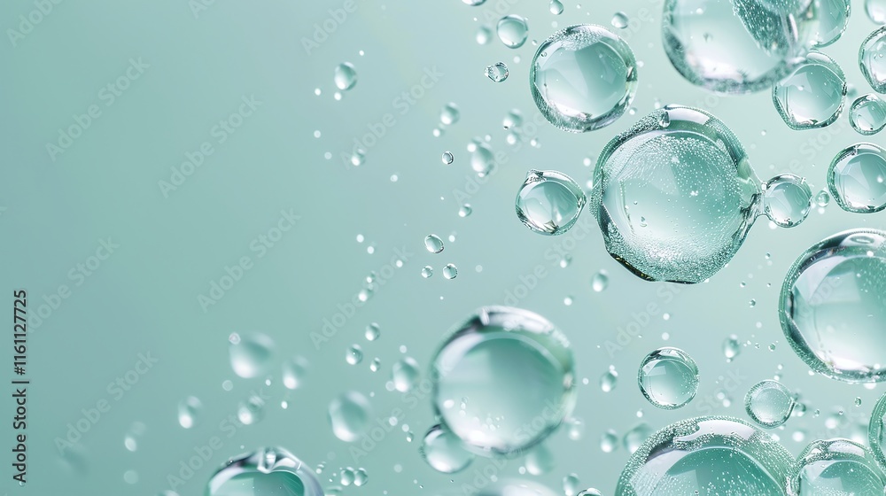 Fresh teal liquid with scattered bubbles, ideal for skincare, wellness, or beauty product visuals.