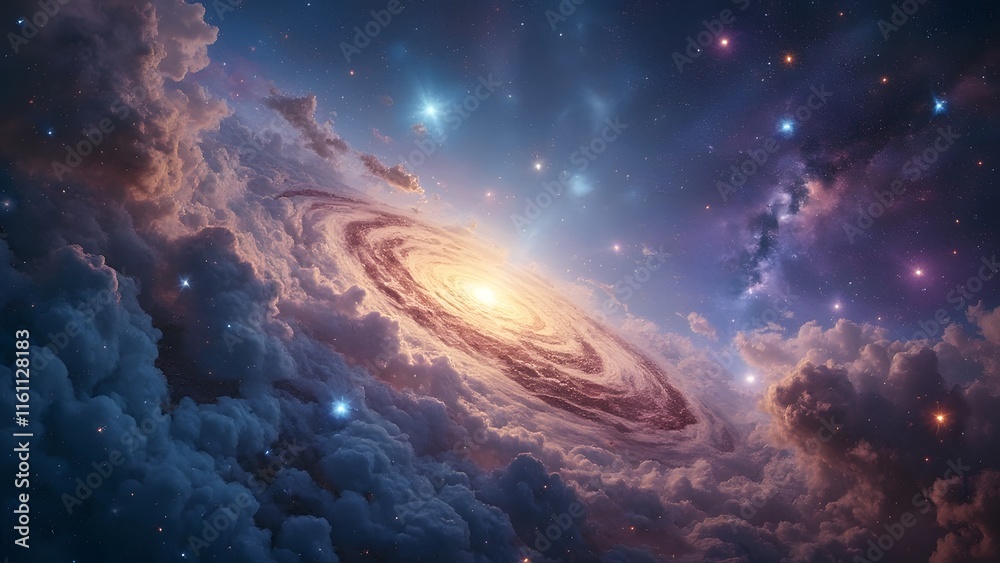 Cosmic Canvas, Sapphire, Amethyst, and Gold Galaxy with Iridescent Nebulae and Radiant Stars Cosmic Canvas, Sapphire, Amethyst, and Gold Galaxy with Iridescent Nebulae and Radiant Stars