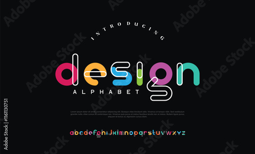Modern trendy rounded colorful sans serif vector alphabet, uppercase letter set.
