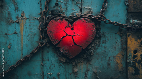 Humanitarian, A glowing heart breaks free from chains, representing liberation and hope in a visually striking digital art piece. Perfect for inspirational themes. photo