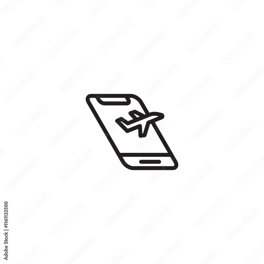 Plane on phone. Mobile travel. Travel app. Flight booking. Mobile travel services. Airplane icon displayed on a phone screen, representing mobile travel or flight booking apps. Plane on phone. Mobile travel. Travel app. Flight booking. Mobile travel services. Airplane icon displayed on a phone screen, representing mobile travel or flight booking apps.