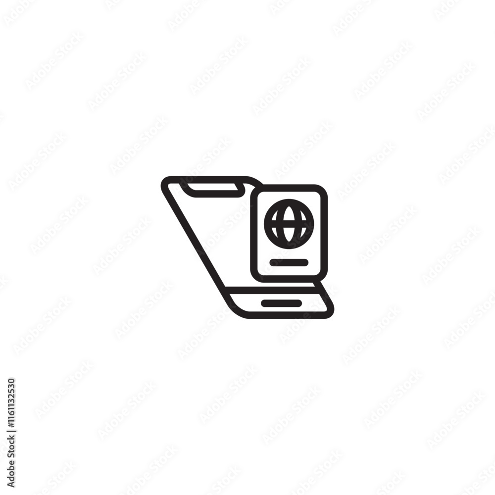 Passport on phone. Mobile passport. Digital passport. E-passport. Mobile passport. Passport icon displayed on a phone screen, representing a mobile or digital passport. Passport on phone. Mobile passport. Digital passport. E-passport. Mobile passport. Passport icon displayed on a phone screen, representing a mobile or digital passport.