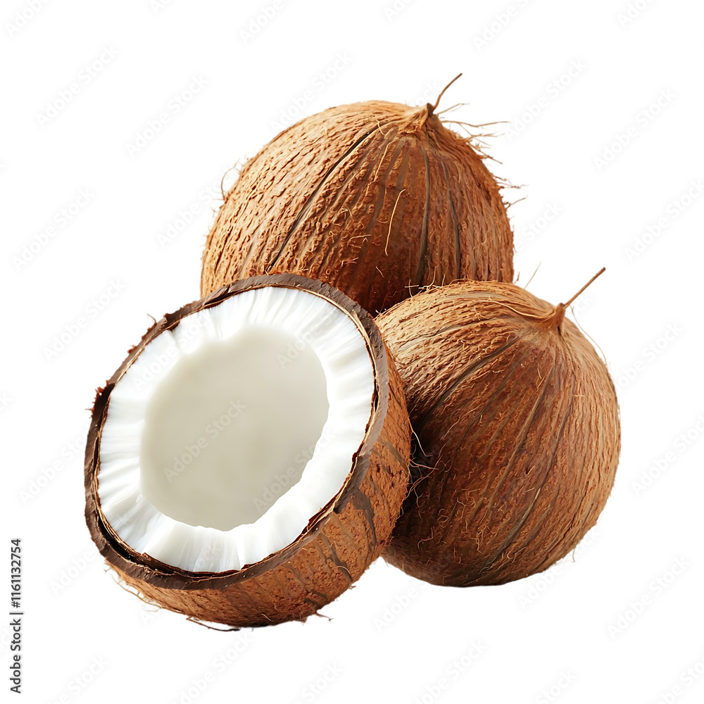 Set of Coconut half-sliced and broken coconut on a transparent background. Set of Coconut half-sliced and broken coconut on a transparent background.
