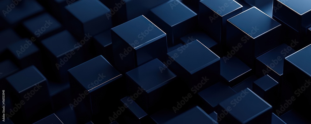 Dark Blue Cubes Abstract 3D Render Deep Shadows Geometric Pattern Dark Blue Cubes Abstract 3D Render Deep Shadows Geometric Pattern