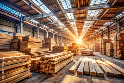 Wallpaper Mural Deep focus reveals the rustic charm of a timber warehouse, its wooden beams and industrial design. Torontodigital.ca