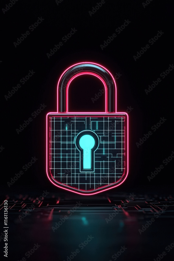 AI holographic lock symbol with futuristic grid Modern illustration style AI holographic lock symbol with futuristic grid Modern illustration style