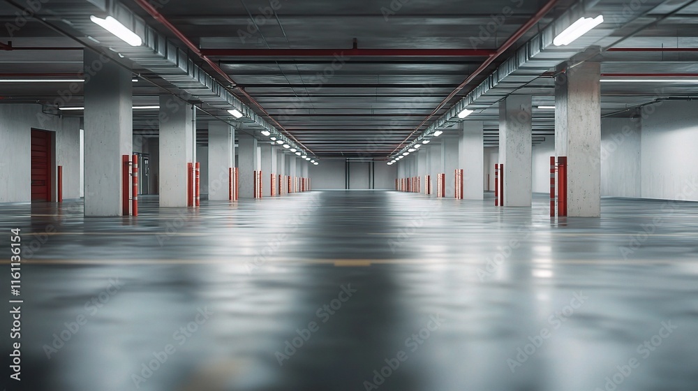 Naklejka premium Empty Concrete Garage with High Ceilings and Clean Floor Space