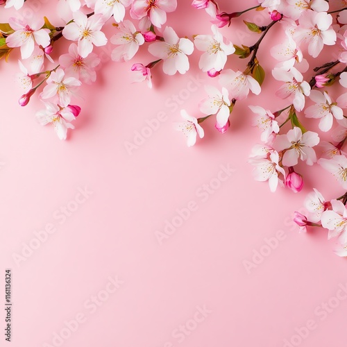 Cherry blossom branches on a soft pink background photo