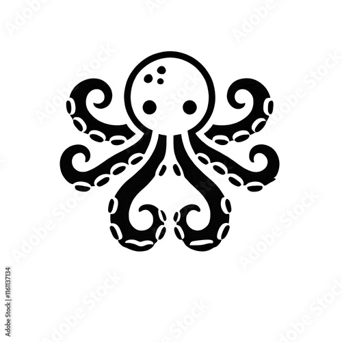 Simple and Minimalist Octopus Icon in Black and White photo