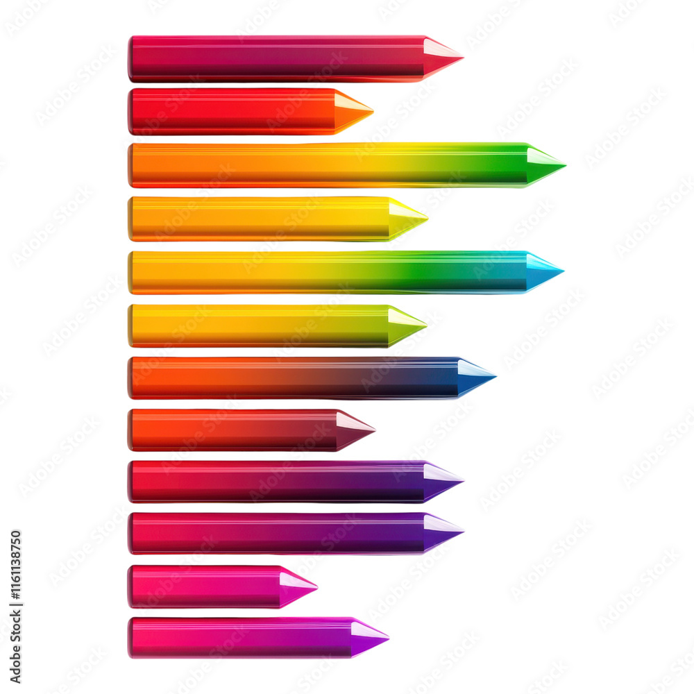 A vibrant array of colored pencils arranged in a gradient, showcasing a spectrum from red to violet. A vibrant array of colored pencils arranged in a gradient, showcasing a spectrum from red to violet.