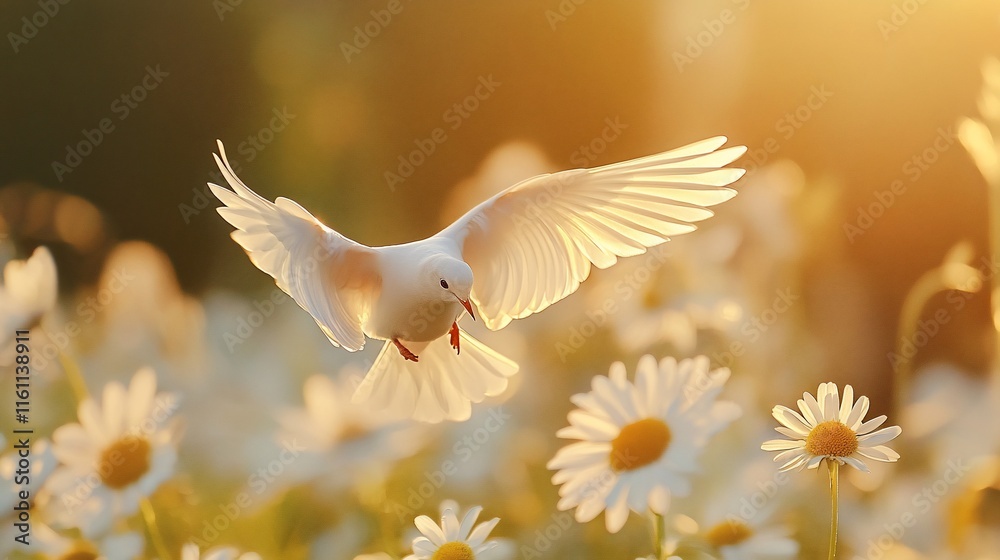 white dove flying in the flower white dove flying in the flower