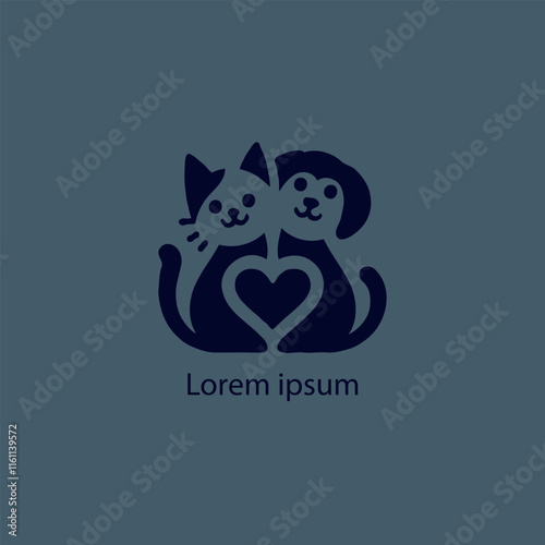 A simple, minimalist logo featuring a stylized purple cat and dog sitting closely together, 