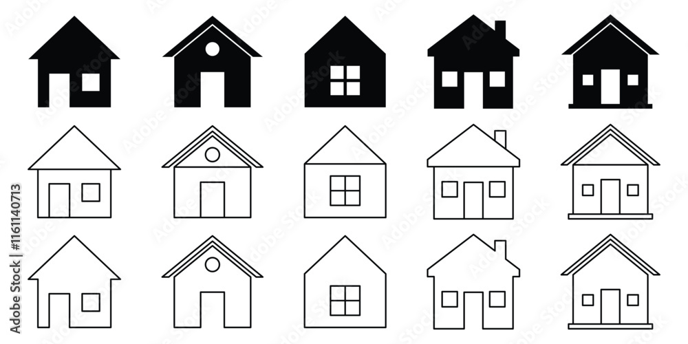 Home button icons set. Home page icon set. Simple house symbols. Building icon set. Vector illustration. EPS 10 Home button icons set. Home page icon set. Simple house symbols. Building icon set. Vector illustration. EPS 10