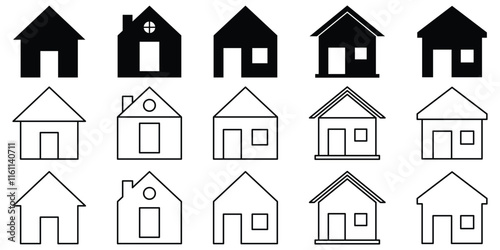 Home button icons set. Home page icon set. Simple house symbols. Building icon set. Vector illustration. EPS 10