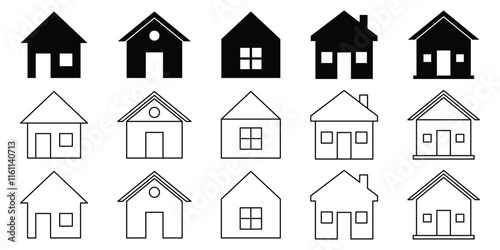 Home button icons set. Home page icon set. Simple house symbols. Building icon set. Vector illustration. EPS 10