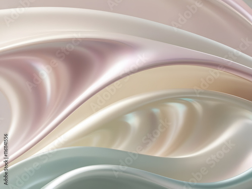 Elegant Pearlescent Waves - Minimalist Abstract Fluid Design with Soft Pastel Tones