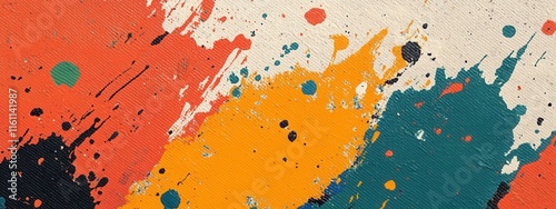 Vibrant paint splatter creating dynamic patterns on textured canvas, showcasing an explosion of color and artistic expression