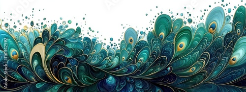 Vibrant Peacock Feathers, shimmering metallic greens and blues, intricate patterns radiating elegance and beauty, nature's artistry on display