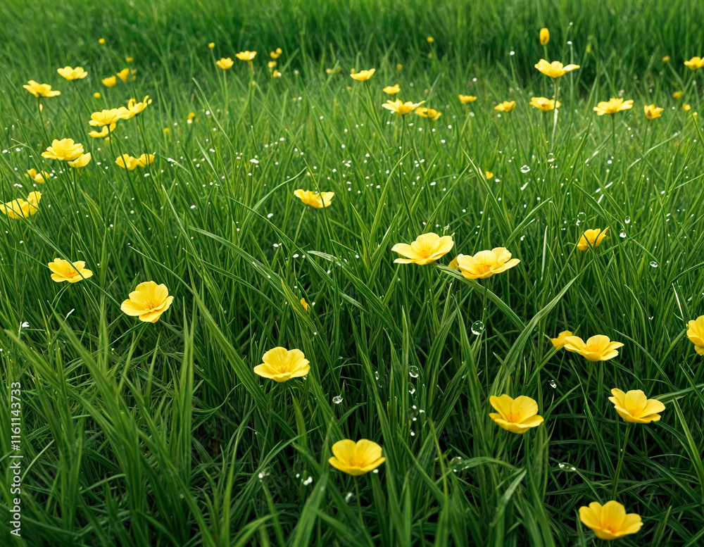 rui flowers with drops, Scenery of fragrant grass and pale yellow flowers、 Hi-Res, accurate - generated by ai rui flowers with drops, Scenery of fragrant grass and pale yellow flowers、 Hi-Res, accurate - generated by ai