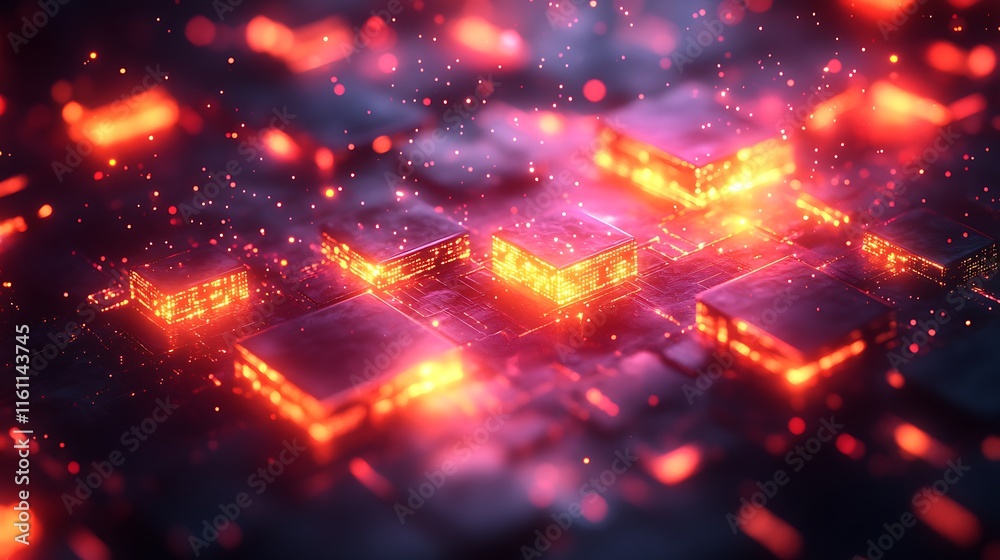 Fototapeta premium Neon Blocks Illuminating Futuristic Technology with Vibrant Glowing Background