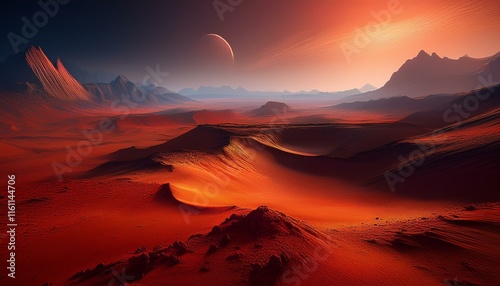 mars space landscapes concept, the martian surface, the red sand dune