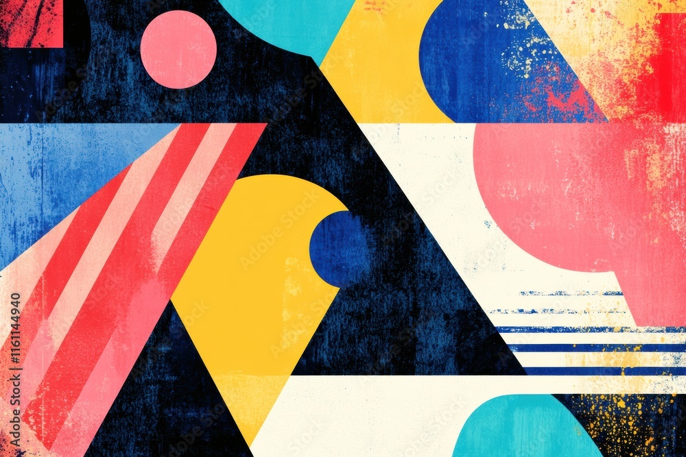 Naklejka premium Abstract retro risograph artwork featuring vibrant shapes and colors for creative mock up design. Generative AI