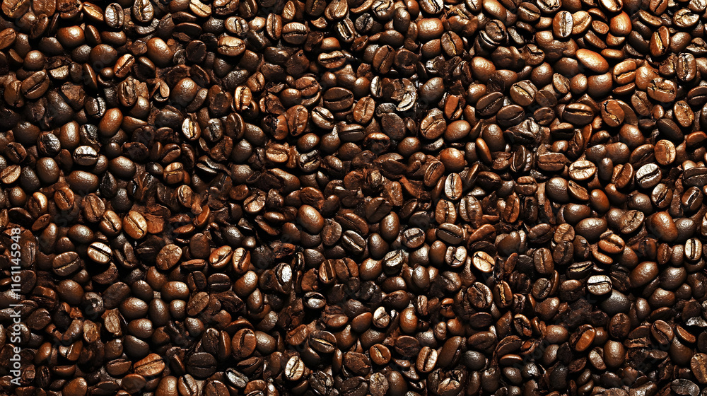 Obraz premium Roasted coffee beans falling on heap against brown background, closeup