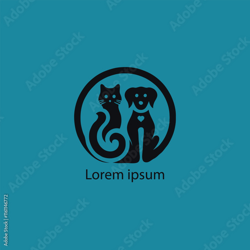 A simple, minimalist logo featuring a stylized purple cat and dog sitting closely together, 