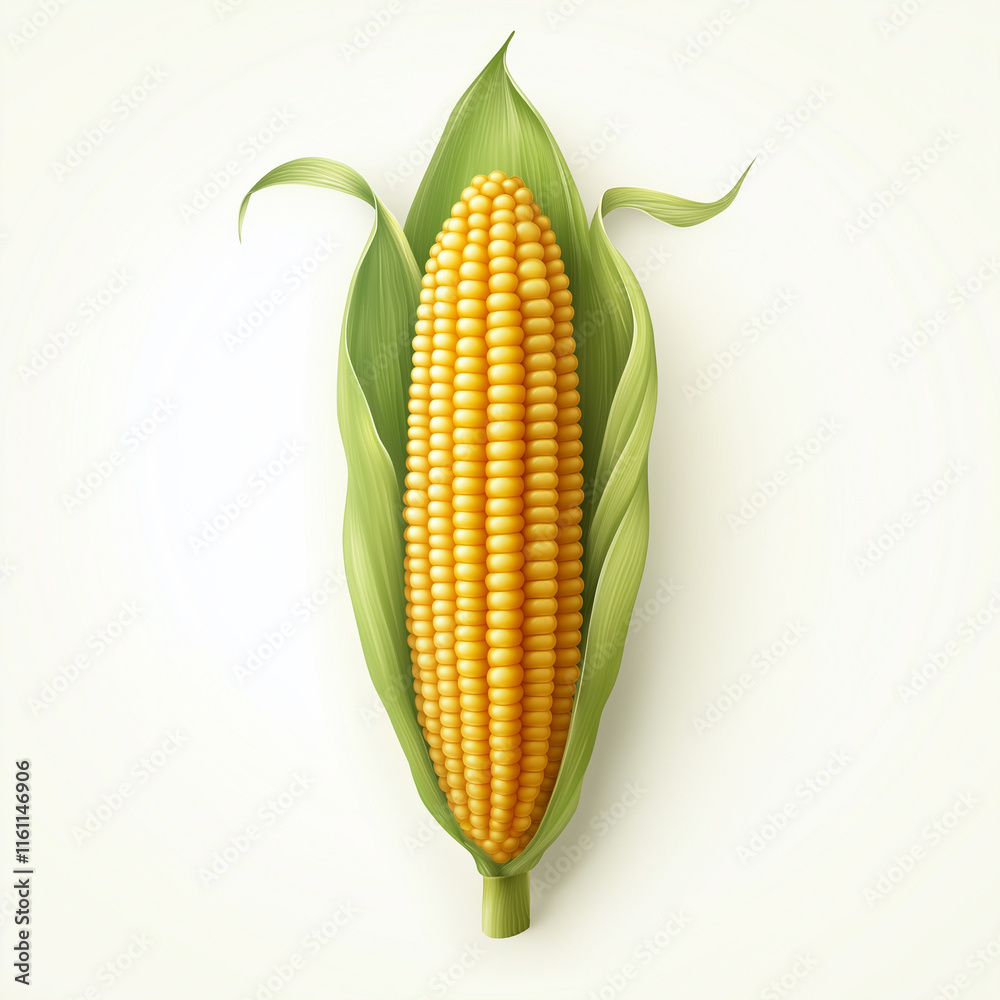 Obraz premium Yellow corn ear with a green leaf