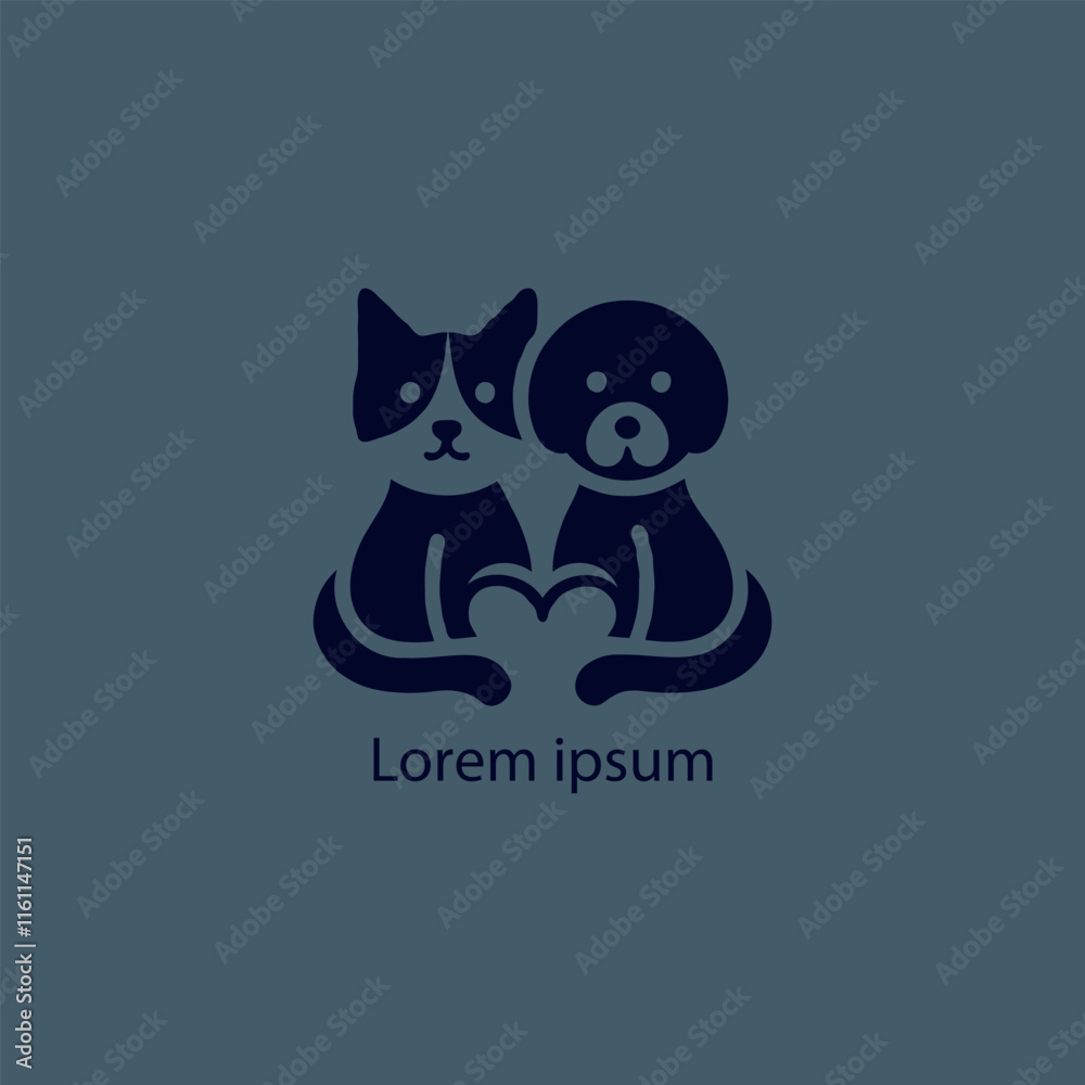 A simple, minimalist logo featuring a stylized purple cat and dog sitting closely together, A simple, minimalist logo featuring a stylized purple cat and dog sitting closely together,