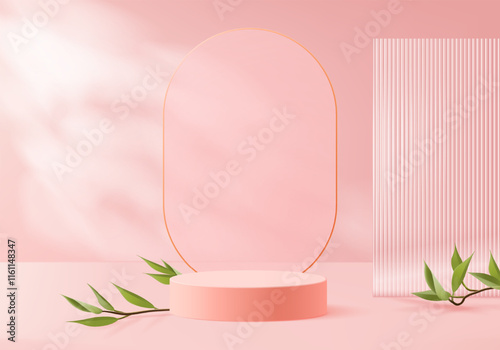 3d background platform with pink glass modern. Background vector 3d rendering crystal podium platform. stand show cosmetic product. Stage showcase on pedestal modern glass studio platform