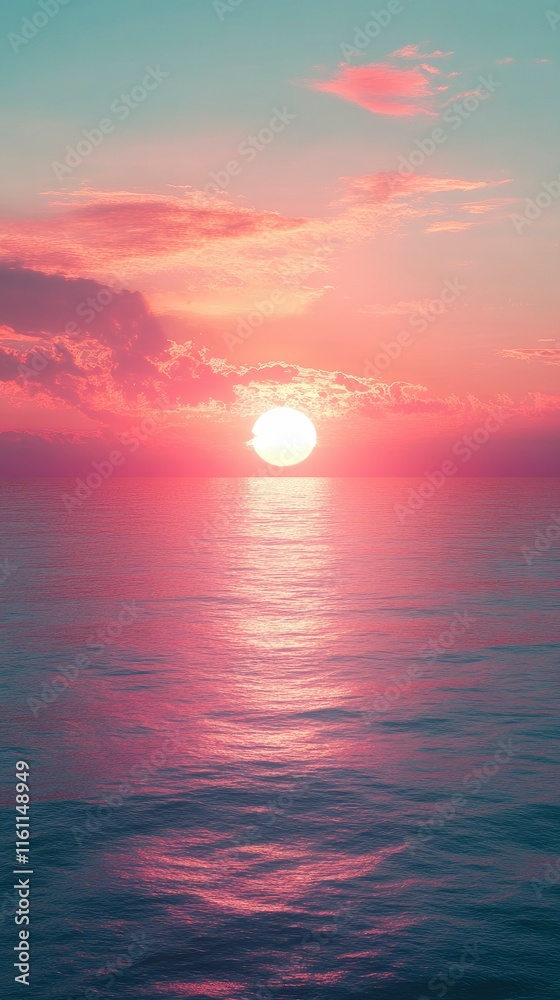 Serene Pink Sunset Over Calm Ocean Waters Serene Pink Sunset Over Calm Ocean Waters