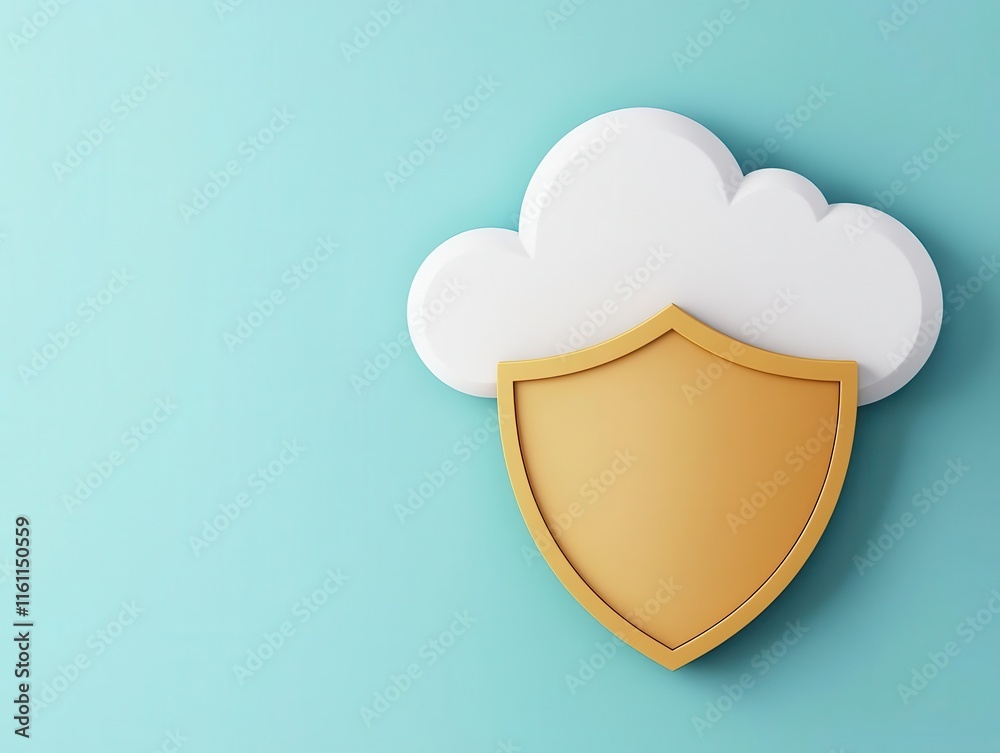 Invisible cloud protection, minimalist shield icon, 3D illustration