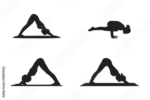 Female Yoga Practice Silhouettes for Posters and Apparel Design