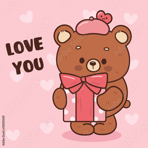 teddy bear valentine with gift kawaii animal for wedding clipart and t shirt design