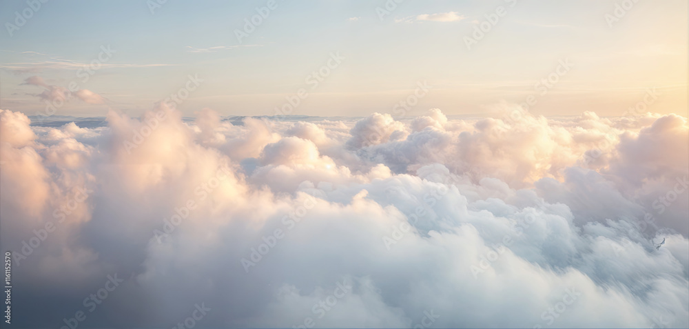 Layers of fluffy clouds stretch across the sky as the sun sets, creating a tranquil atmosphere filled with warm colors and gentle light Layers of fluffy clouds stretch across the sky as the sun sets, creating a tranquil atmosphere filled with warm colors and gentle light