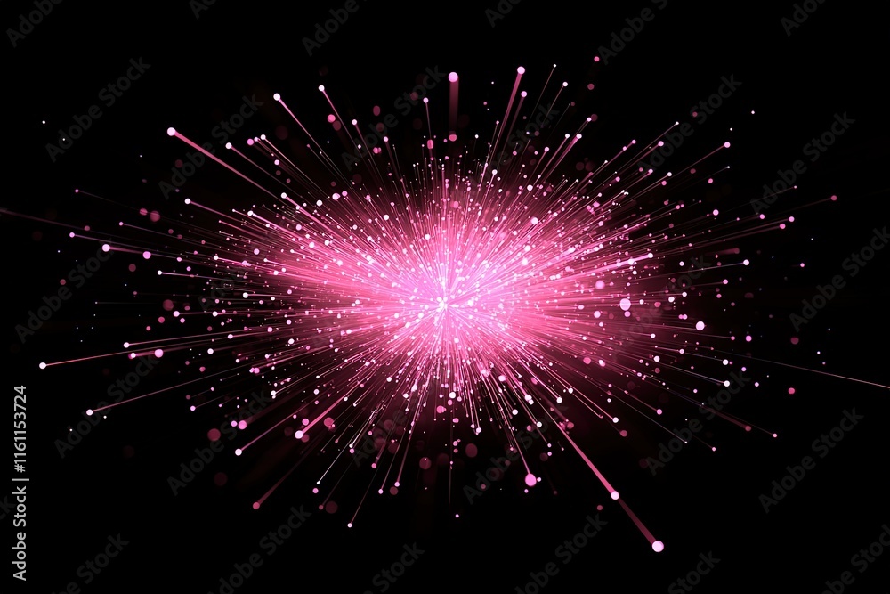 Obraz premium Pink light burst, radiating energy and vibrant sparkles against a black background. Perfect for design projects needing a dynamic, celebratory feel.
