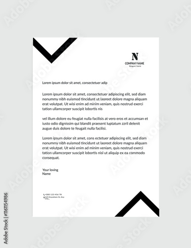 Professional Business Letterhead Template. Simple Letterhead. Black and White Lettehead. photo