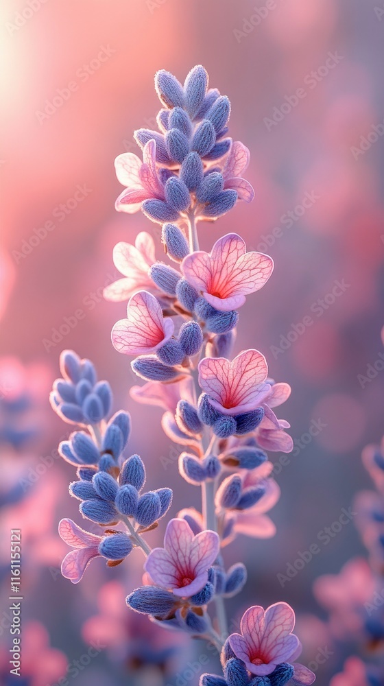 Delicate Lavender Blossoms in Soft Pink Sunset Light Delicate Lavender Blossoms in Soft Pink Sunset Light