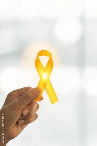 Support and Awareness: Glowing Yellow Ribbon in Hand photo